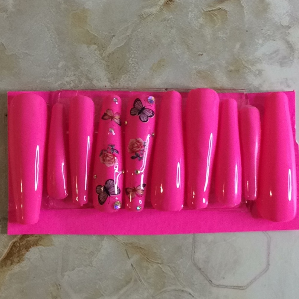 Xl Pink Butterflies and Roses Nails
